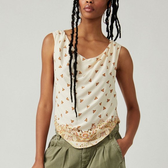 🎉LAST CHANCE🎉 FREE PEOPLE Silas Printed Cowlneck Top / Ivory Combo - Picture 5 of 13